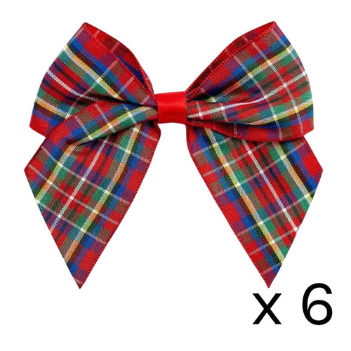 A Pack of 6 10cm Highland Tartan Self Adhesive Bows.