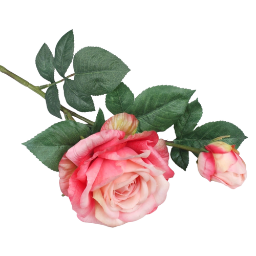 A Real Touch Pink Rose Bloom & Bud, measuring approx. 65cm.