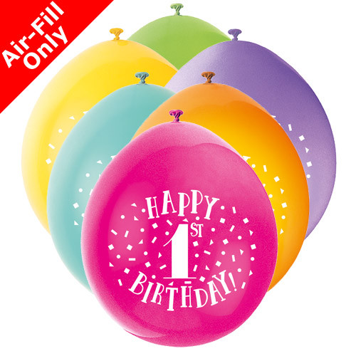 9 inch 1st Birthday Neck Up Assorted Latex Balloons (10)