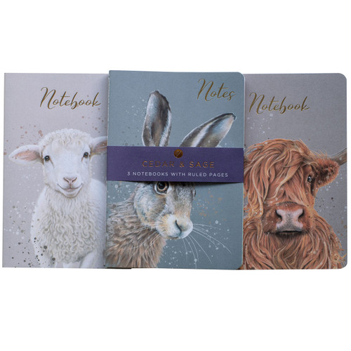 A pack of 3, A5 Cedar & Sage Animal Notebooks.