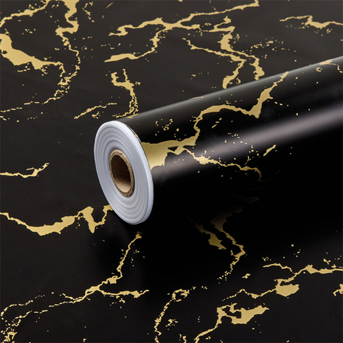 A roll of Black & Gold Marbled Frosted Film, measuring approx. 80cm x 80m.