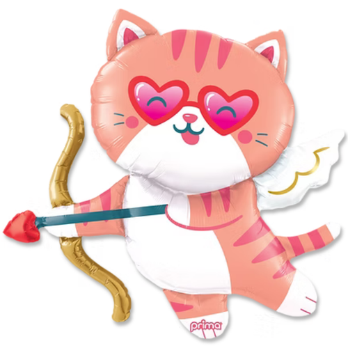A 39 inch Cute Cat Cupid Foil Balloon, manufactured by Prima.