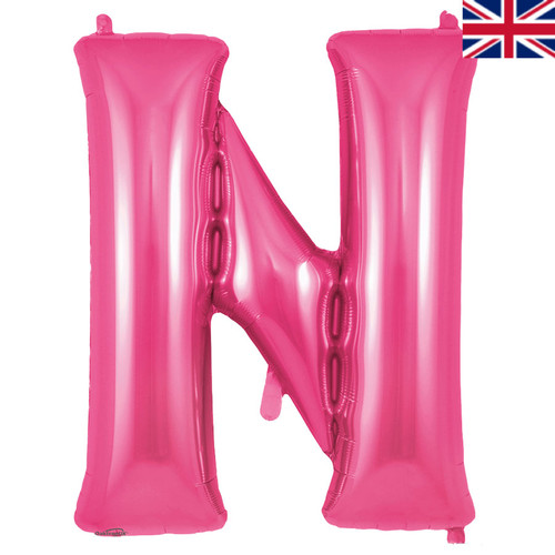 A 34 inch Oaktree Pink Letter N Foil Balloon, manufactured by Oaktree.