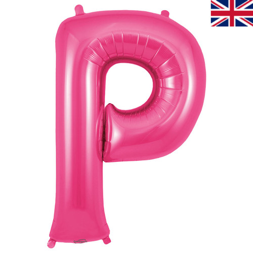 A 34 inch Oaktree Pink Letter P Foil Balloon, manufactured by Oaktree.