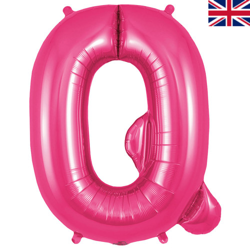 A 34 inch Oaktree Pink Letter Q Foil Balloon, manufactured by Oaktree.