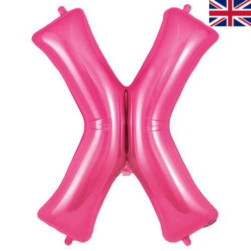 A 34 inch Oaktree Pink Letter X Foil Balloon, manufactured by Oaktree.