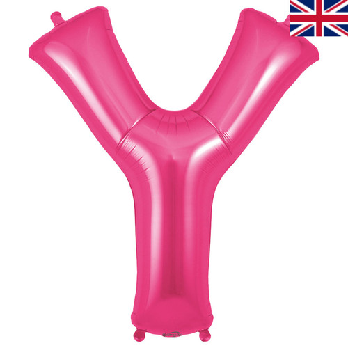 A 34 inch Oaktree Pink Letter Y Foil Balloon, manufactured by Oaktree.