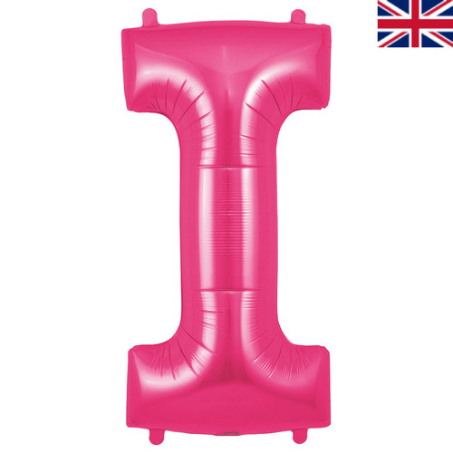 A 34 inch Oaktree Pink Letter I Foil Balloon, manufactured by Oaktree.