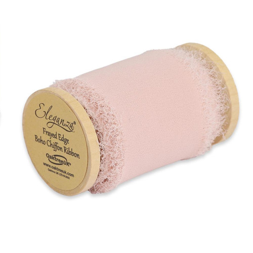 A Spool Blush Frayed Edge Chiffon Ribbon, measuring 50mm x 5m.
