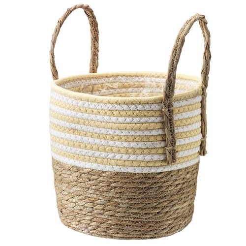A Yellow Stripe Medium Caspian Natural Basket, measuring approx. 26cm.