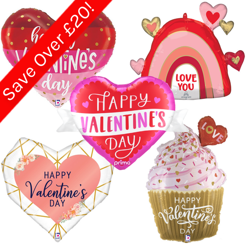 A Valentine's Day Foil Supershape Bargain Box, with 15 balloons included!