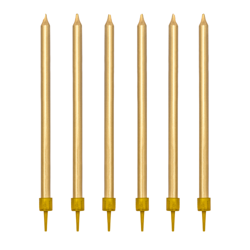 A pack of 12.5cm Plain Gold Birthday Candles, manufactured by Party Deco.