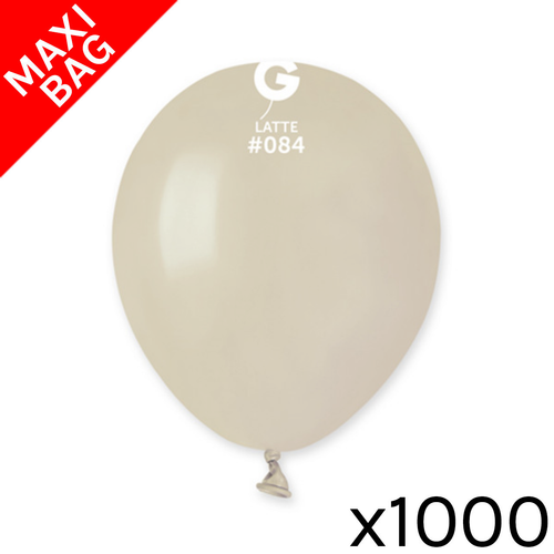 A maxi bag of 1000 5" Standard Latte Latex Balloons, manufactured by Gemar.