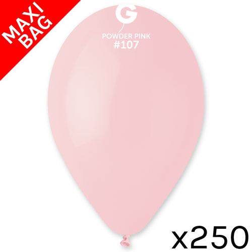 A maxi bag of 250 13" Marshmallow Powder Pink Latex Balloons, manufactured by Gemar.