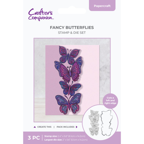 A Fancy Butterflies Stamp & Die Set, manufactured by Crafter’s Companion.
