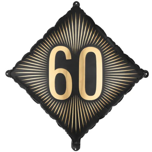 An 18 inch Black & Gold Age 60 Diamond Foil Balloon, manufactured by PartyDeco.