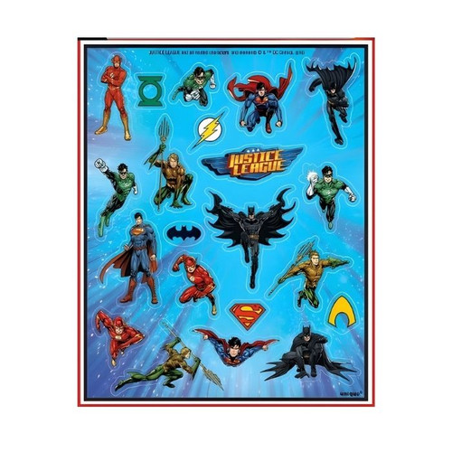 A pack of Justice League Stickers, manufactured by Unique.