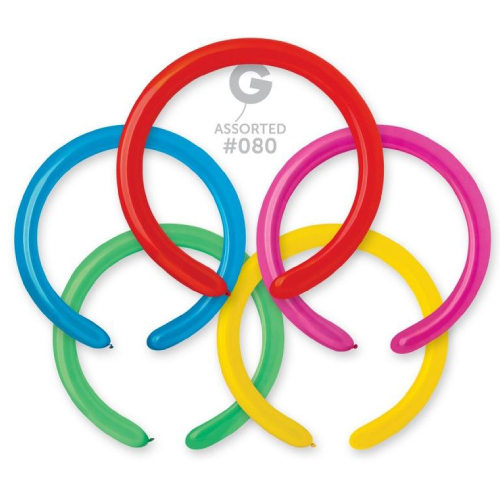 A pack of 100 2" Classic Assorted Entertainer Balloons, manufactured by Gemar.