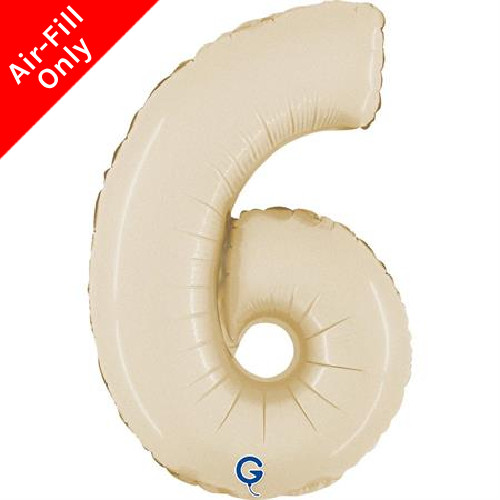 A 14 inch Cream Number 6 Satin Foil Balloon, manufactured by Grabo.