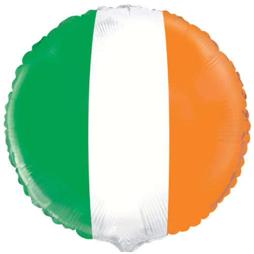 An 18 inch Ireland Flag Round Foil Balloon, manufactured by Unique.