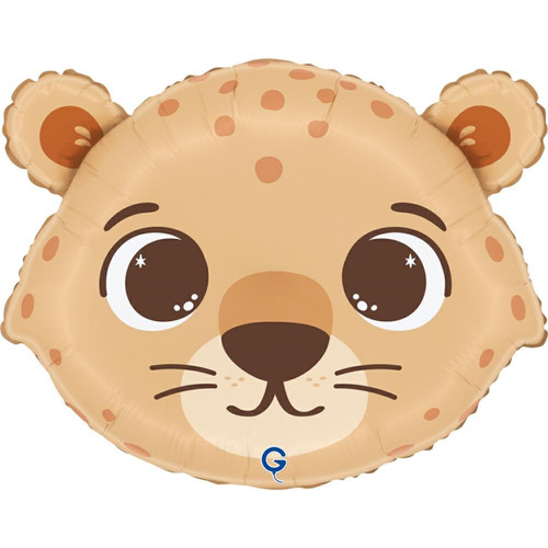 An 18 inch Funny Cheetah Head Foil Balloon, manufactured by Grabo.