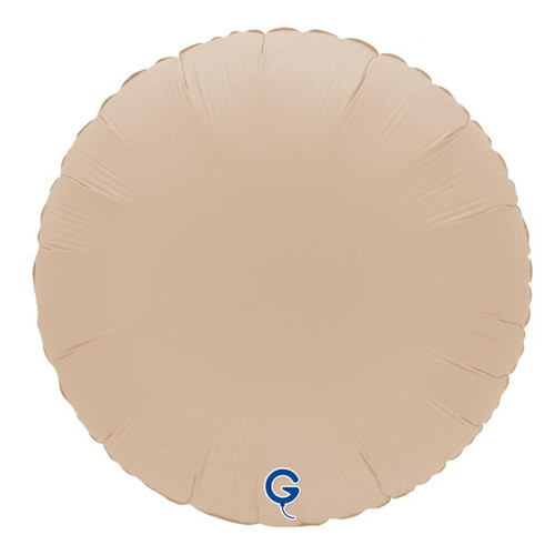 An Unpackaged 18 inch Soft Matte Cappuccino Round Foil Balloon, manufactured by Grabo.