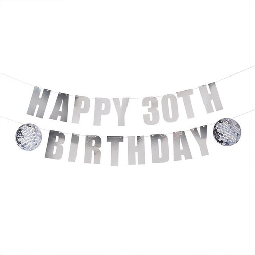 A 2m Silver Disco Customisable Paper Banner, manufactured by Hootyballoo.