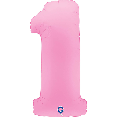 A 40 inch Sakura Pink Number 1 Soft Matte Foil Balloon, manufactured by Grabo.