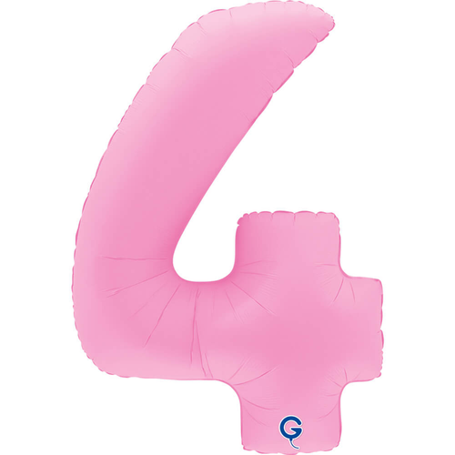 A 40 inch Sakura Pink Number 4 Soft Matte Foil Balloon, manufactured by Grabo.