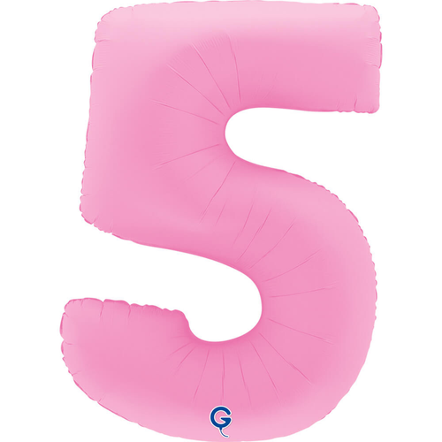 A 40 inch Sakura Pink Number 5 Soft Matte Foil Balloon, manufactured by Grabo.