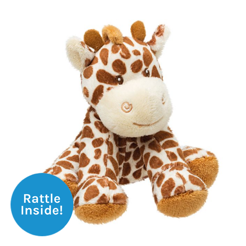 A Bing Bing Rattle Giraffe, measuring approx. 5.5 inches sitting.