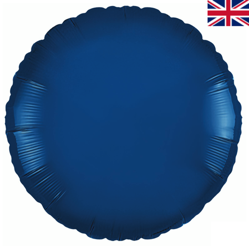 An unpackaged 18" Navy Blue Round Foil Balloon, manufactured by Oaktree.