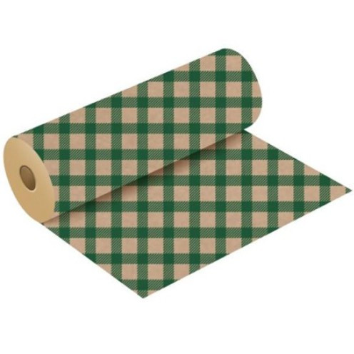 A Dark Green & Natural Gingham Kraft Paper Roll.
