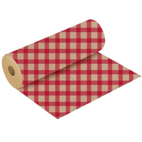 A Red & Natural Gingham Kraft Paper Roll