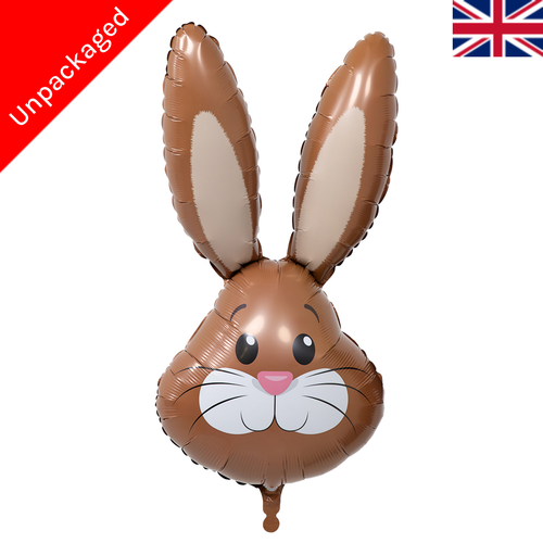 A 35 inch brown cute rabbit head foil balloon, manufactured by Oaktree.
