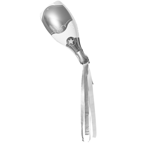 A 27 inch Silver Champagne Bottle Foil Balloon, manufactured by Hootyballoo.