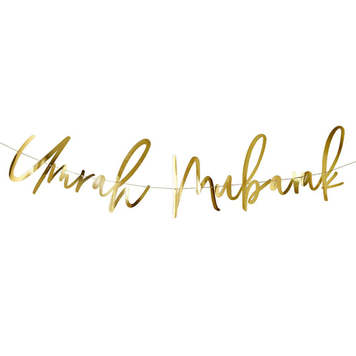 An Umrah Mubarak Gold Script Banner, measuring approx. 2m.