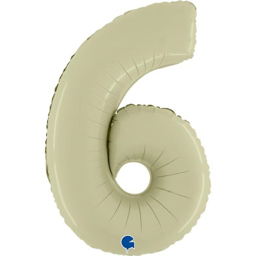 A 26 inch Olive Green Number 6 Satin Foil Balloon, manufactured by Grabo.