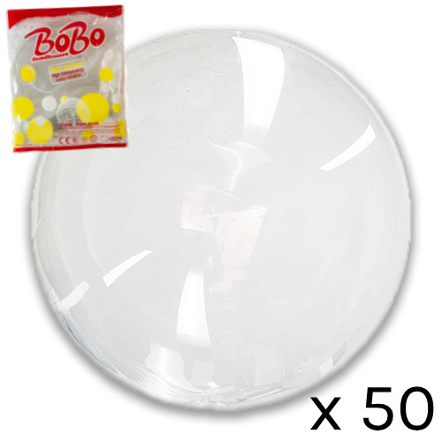 A pack of 50 24 Clear BoBo Bubble Balloons.
