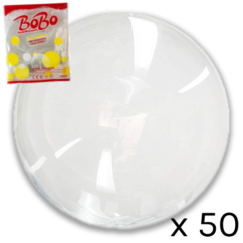 A pack of 50 36 Clear BoBo Bubble Balloons.