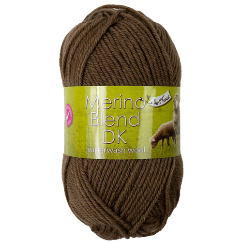 A 50g ball of Merino Blend DK Chestnut Wool, manufactured by King Cole.