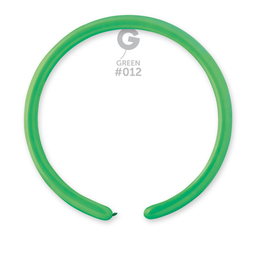 A pack of 100 1" Standard Green Entertainer Balloons, manufactured by Gemar.