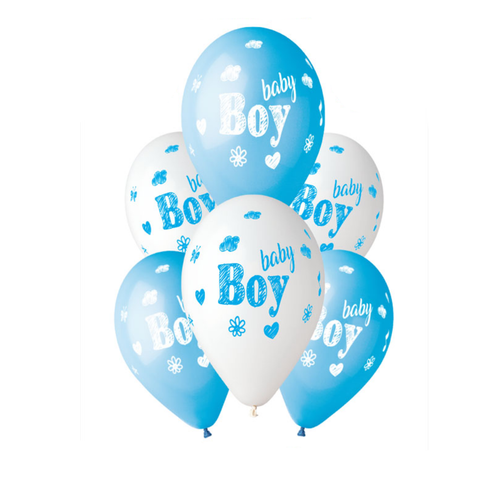 A pack of 6 13 inch Baby Boy Blue Latex Balloons, manufactured by Gemar.