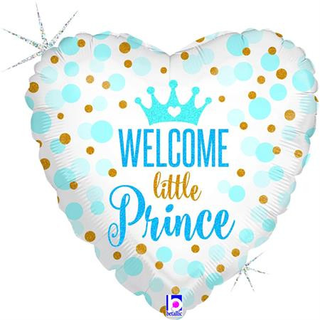 A heart-shaped 18 inch Welcome Little Prince Foil Balloon, manufactured by Betallic.