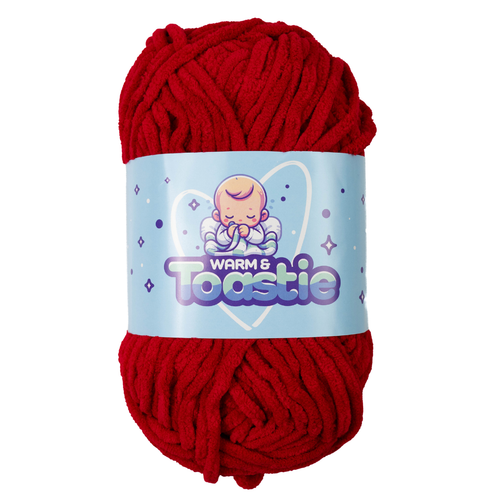 A 200g ball of Warm & Toastie Super Chunky Red Polyester Yarn, manufactured by King Cole.