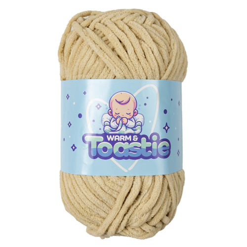 A 200g ball of Warm & Toastie Super Chunky Natural Polyester Yarn, manufactured by King Cole.