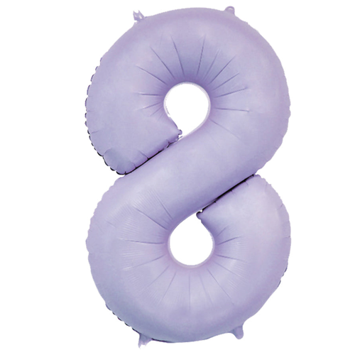 A 34 inch Matte Lilac Number 8 Foil Balloon, manufactured by Sensations.