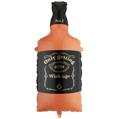 A 34 inch Only Getting Better With Age Whiskey Bottle Foil Balloon, manufactured by PartyDeco.