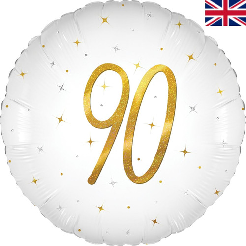 An 18 inch Age 90 White Elegant Sparkle Holographic Foil Balloon, manufactured by Oaktree.