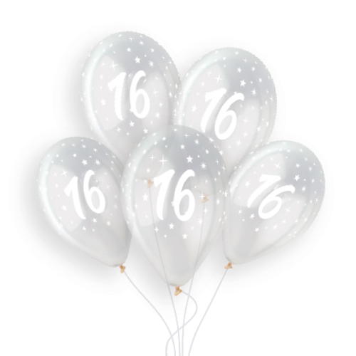 A pack of 25 13 inch Age 16 Crystal Clear Latex Balloons, manufactured by Gemar.
